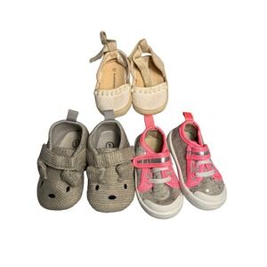 Baby Girl Shoes Lot of 3 Pairs Size 1 Booties Sneakers Espadrilles Grey Pink
